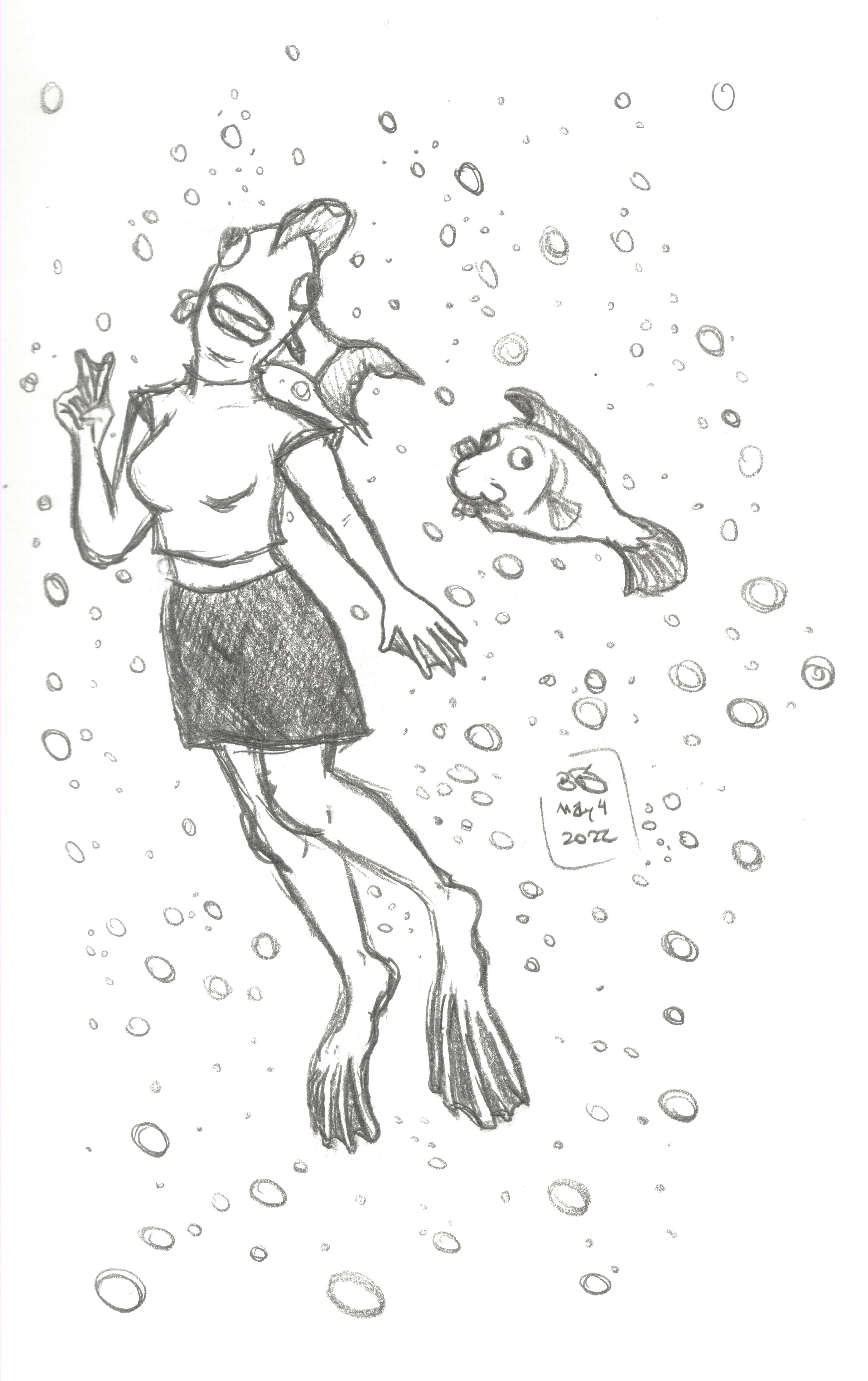 Fish Lady; Pencil on Paper, May 2022