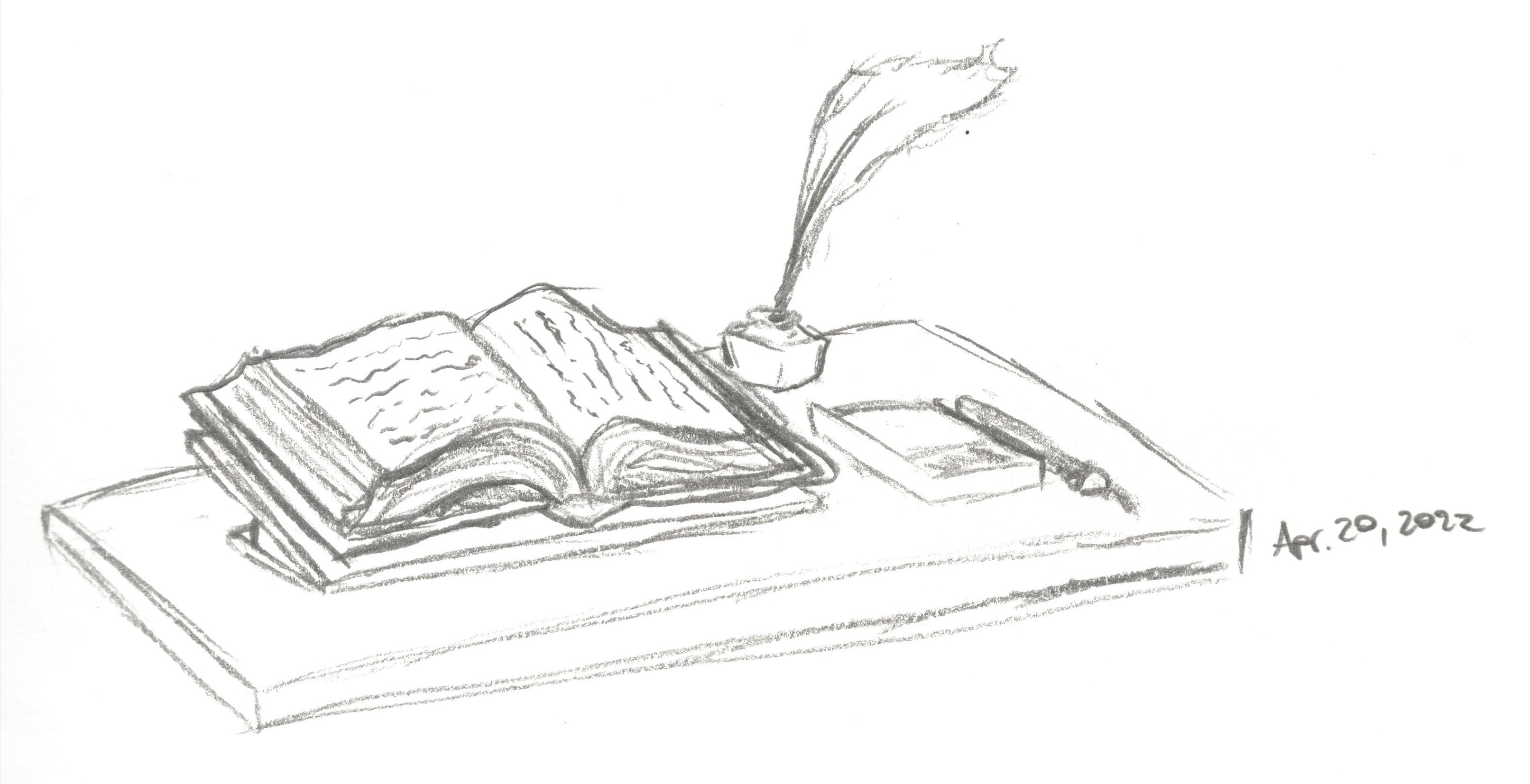 Book & Quill; Pencil on Paper, April 2022